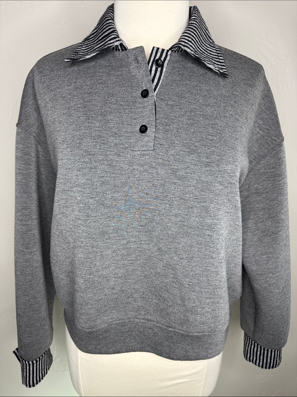Cider Gray With Striped Detail at Collar and Cuff